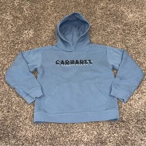 Carhartt Hoodie Youth Medium 10-12 Blue Pullover Fleece Logo Graphic Sweatshirt